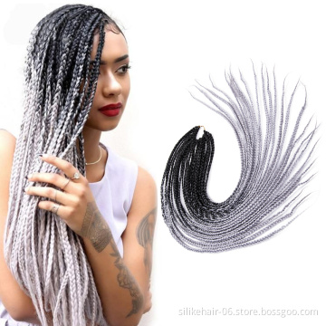 Wholesale Ombre Grey 24 inch Heat Resistant Fiber Bulk Box Braid Crochet Braids 24 Roots/pack Synthetic Braiding Hair Extensions